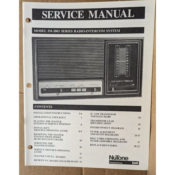 Nutone Service Manual for model IM-2003 radio-intercom system - Picture 1 of 5